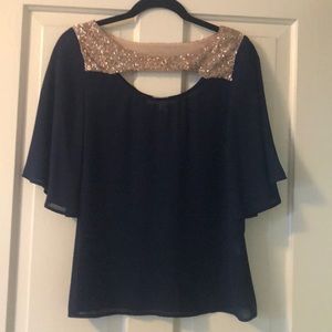 Sheer Navy Blue Sequin Top